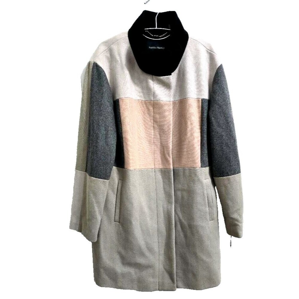 IVANKA TRUMP Women's Size 14 Wool Blend Coat Color Blocked  Full Zip Bei…